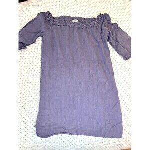 Allen Allen 100% Linen Navy Shift Off Shoulder Dress. Size medium baby doll M